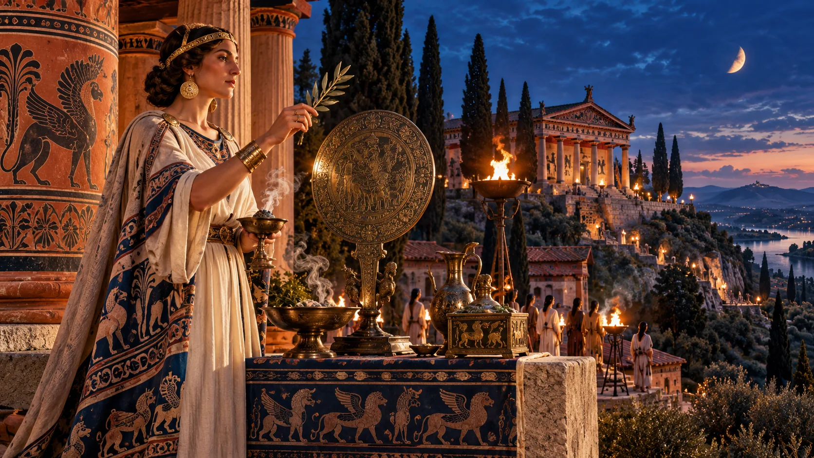 Original contemporary illustration inspired by Etruscan civilization